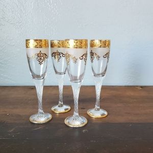 90s champagne flutes with gold trim / 24kt